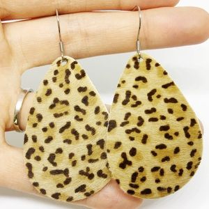 Cheetah print leather teardrop earrings